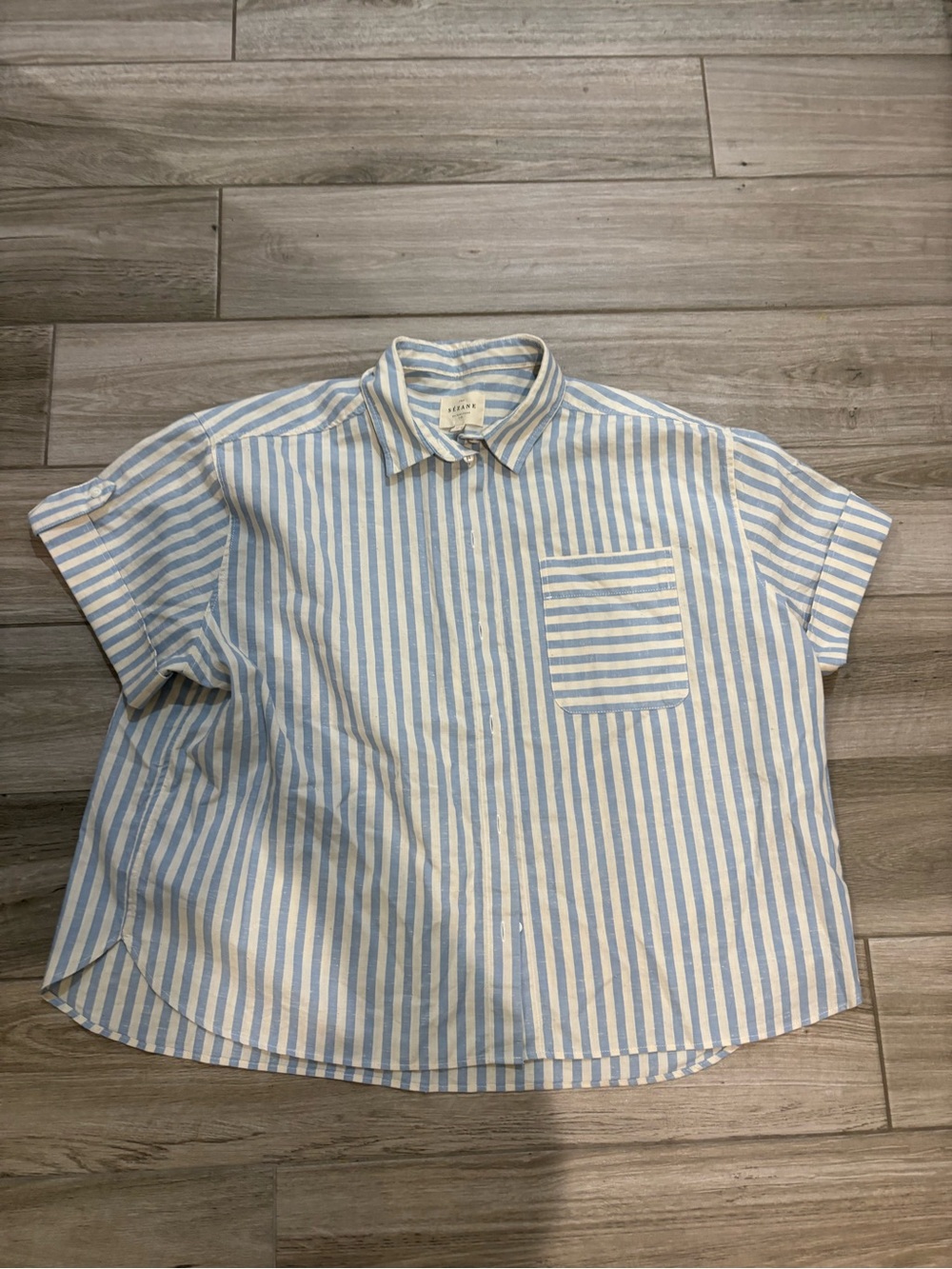 NWOT Sézane blue and white button up striped shirt